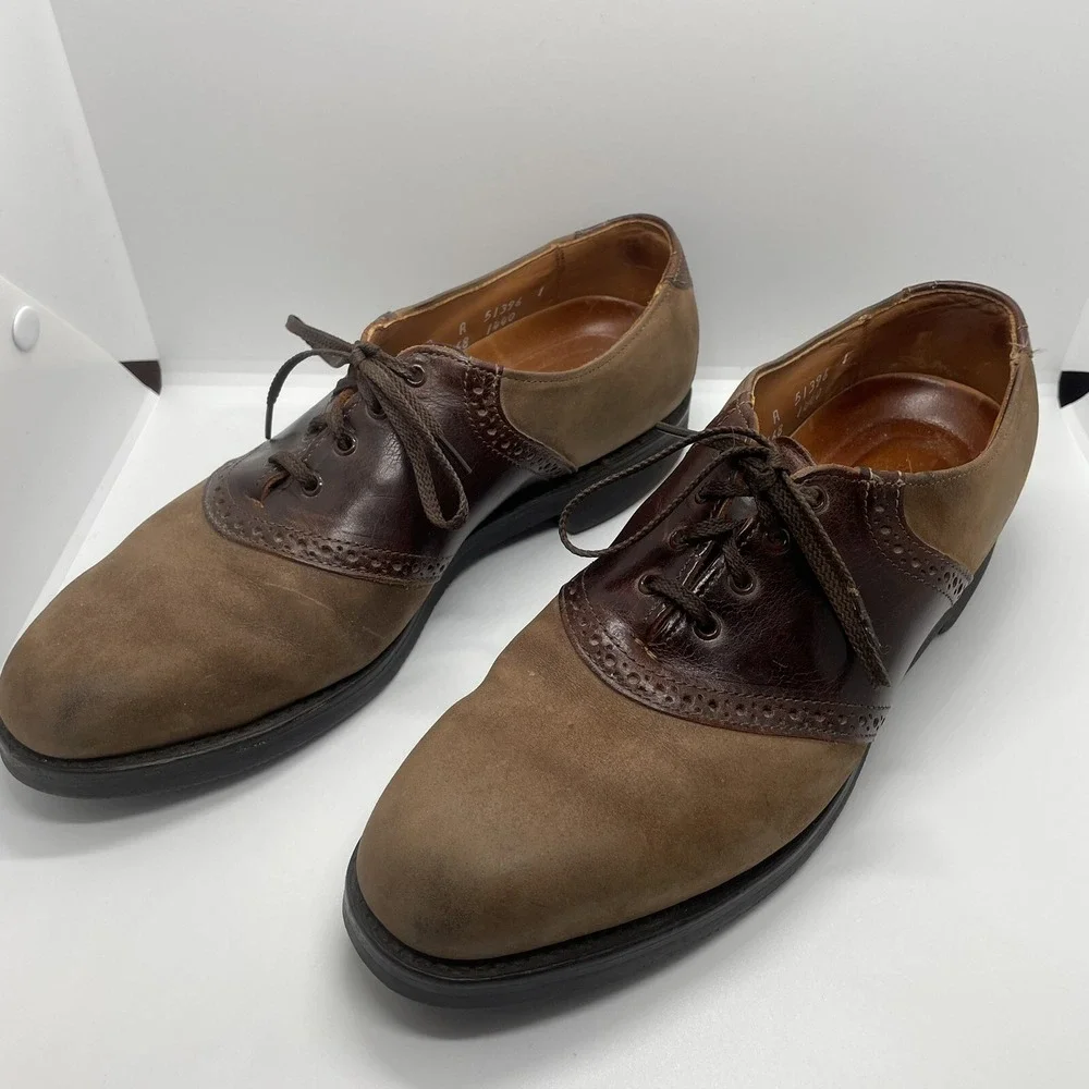 Allen Edmonds Men's  Size 9 Saddle Shoes Brown 2 Tone‎ Suede Leather Vibrate